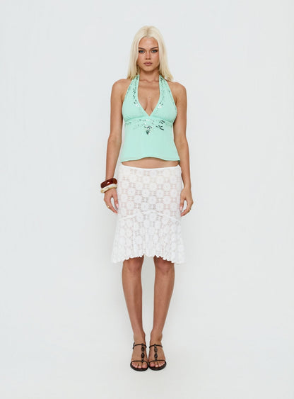 Elphie Sheer Lace Midi Skirt White