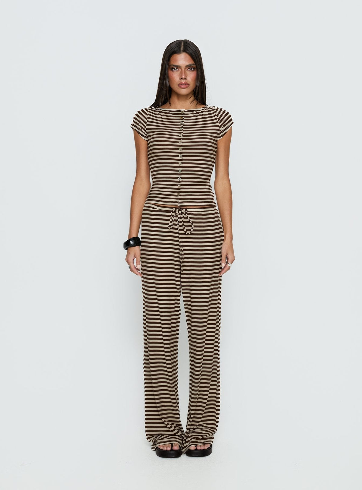 Gavrielle Jersey Wide Leg Trousers Chocolate / Cream Stripe