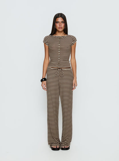 Gavrielle Jersey Wide Leg Trousers Chocolate / Cream Stripe