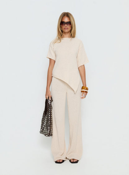 Calisse Knit Wide Leg Trousers Beige