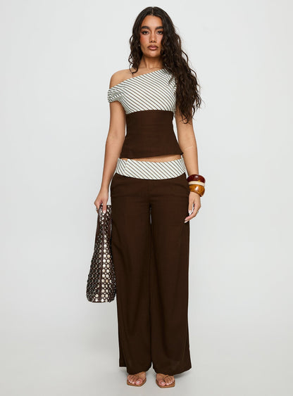 Past Life Fold Over Waistband Trousers Brown / Stripe