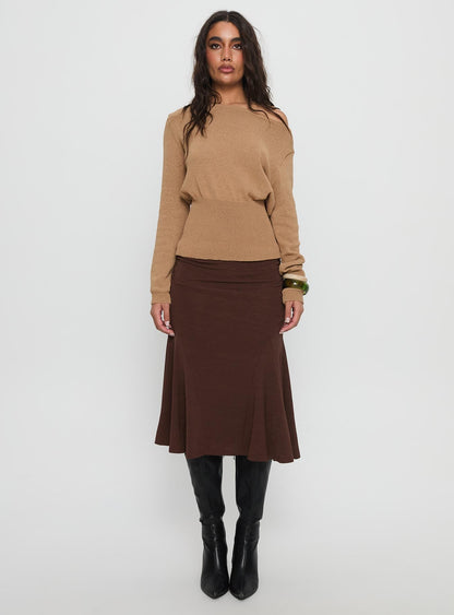 Xaria Off Shoulder Knit Jumper Tan