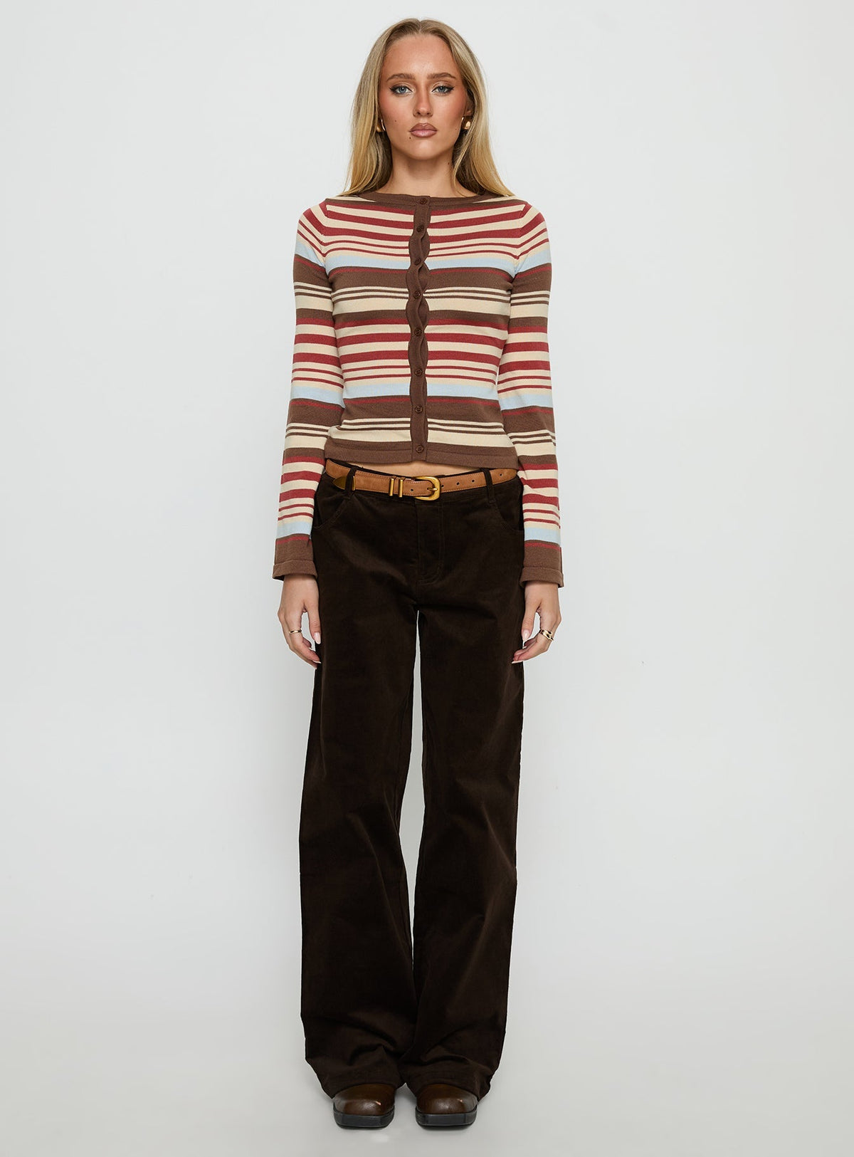 Kenza Wide Leg Corduroy Trousers Brown