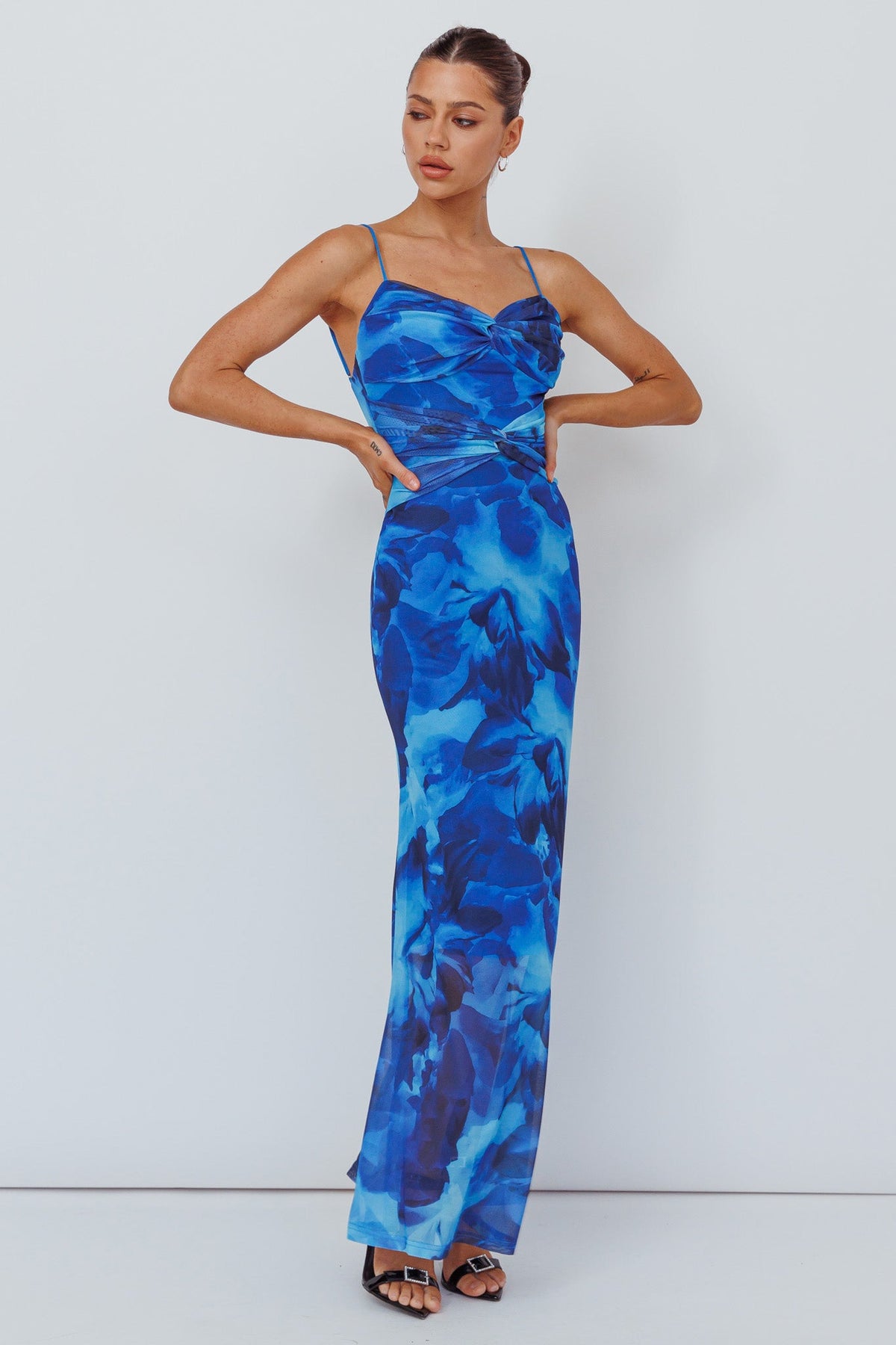 Beulah Twist Bodice Maxi Dress Floral Blue