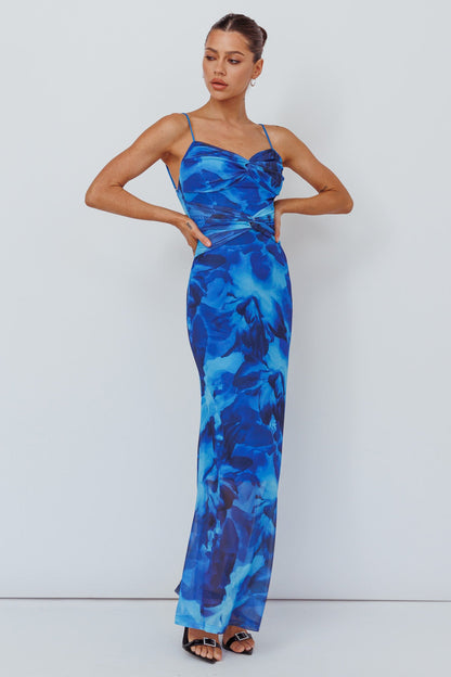Beulah Twist Bodice Maxi Dress Floral Blue