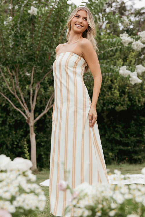 Luisa Midi Dress - Brown Stripe