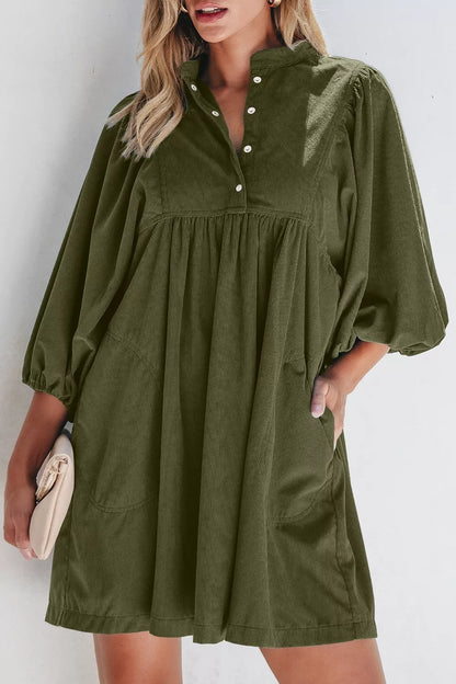 Corduroy Button-Down Babydoll Dress