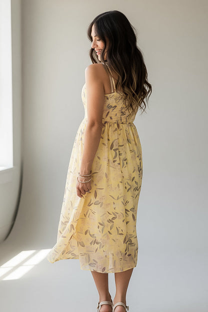 Tuscan Sunshine Yellow Floral Midi Dress
