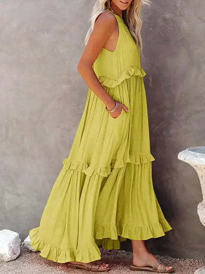 Ilona - Halterneck Dress With Ruffles and Maxi Pockets