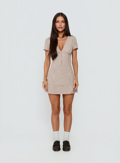 Loveliness Playsuit Brown Check Tall