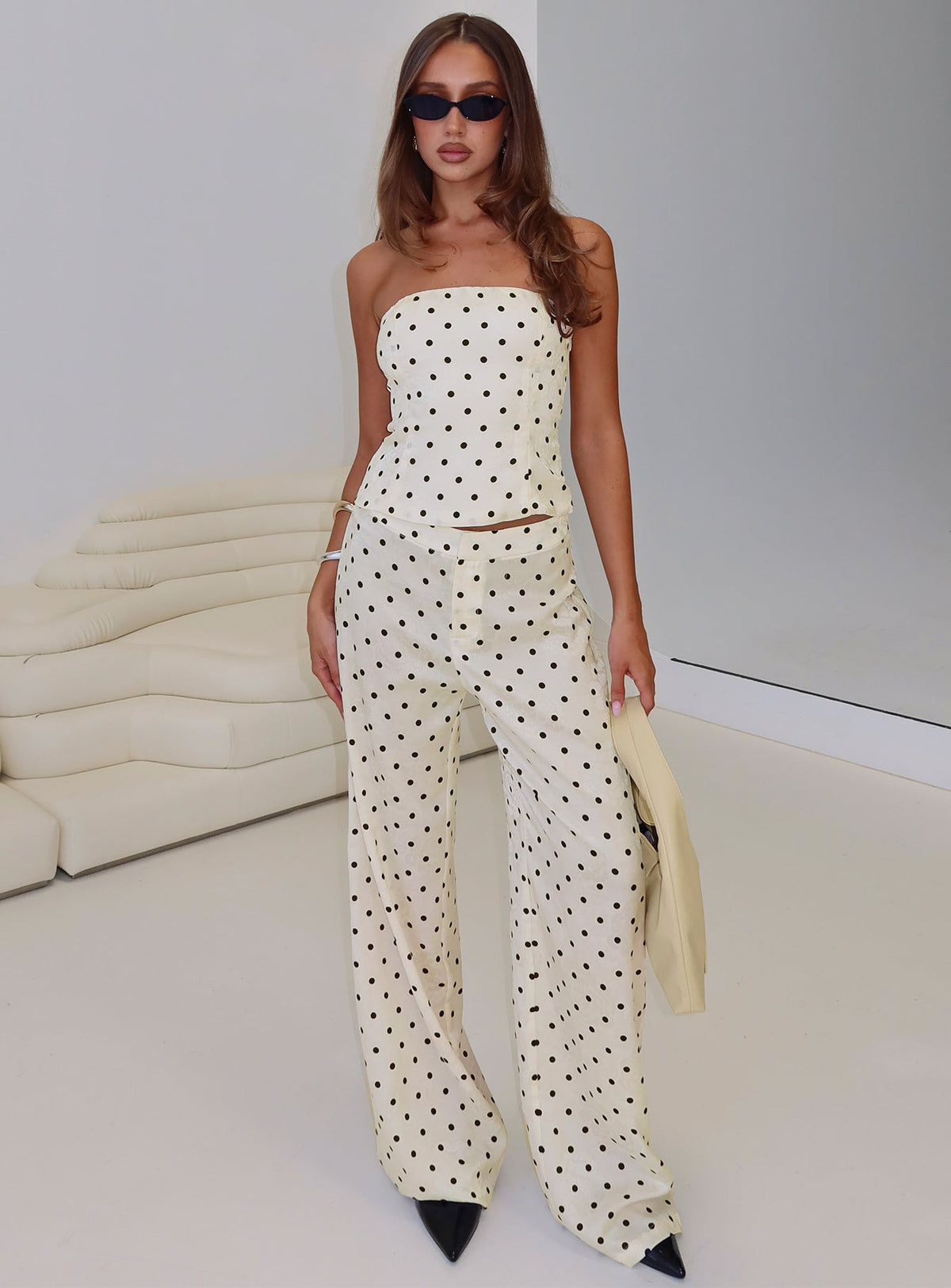 Powdered Sugar Strapless Co-ord Cream Polka