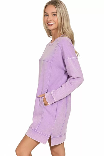 Zenana French Terry Acid Washed Dress with Pockets