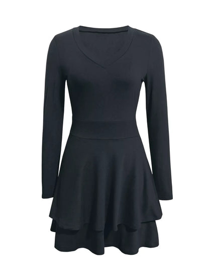 V-Neck Layered Ruffle Mini Dress