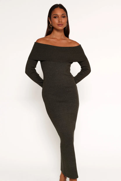 Archie Off The Shoulder Midi Dress - Olive