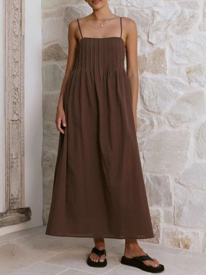 Pleated Bodice Midi Cami Dress