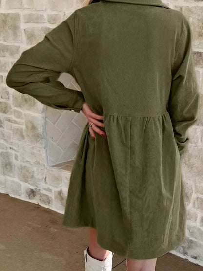 Casual Corduroy Button Detail Mini Dress