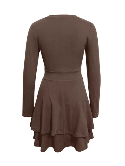 V-Neck Layered Ruffle Mini Dress