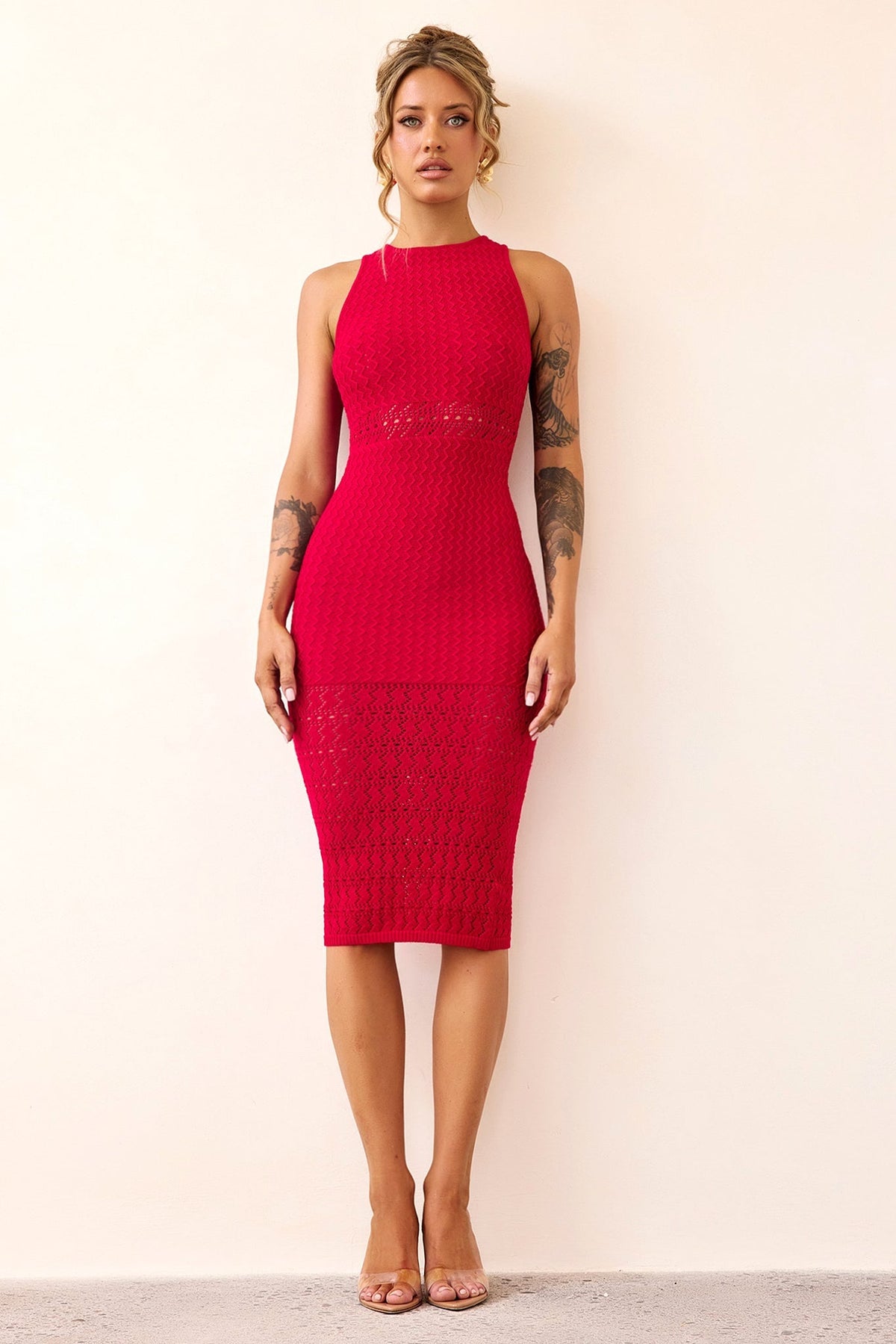 Marlie Knit Midi Dress - Red