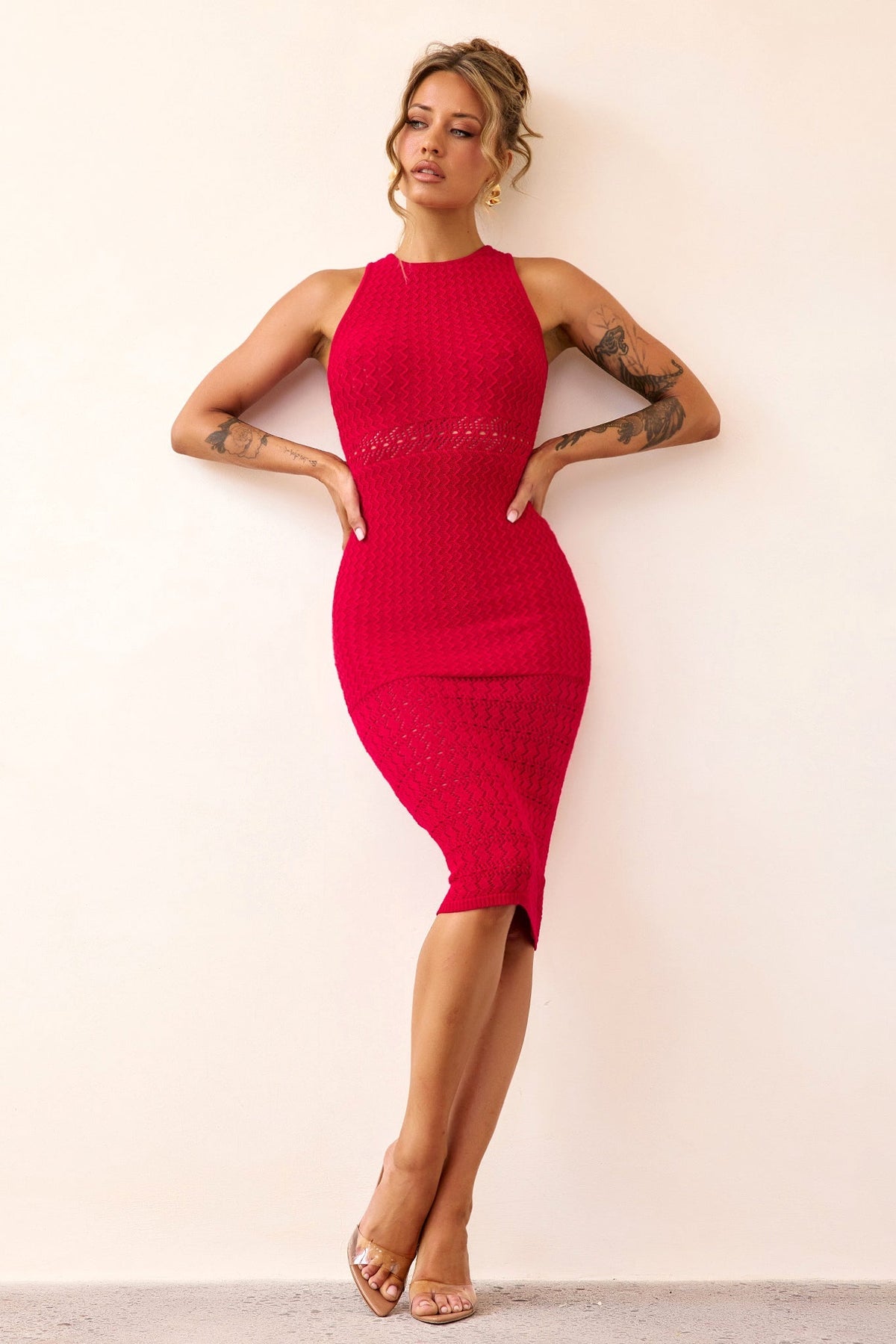 Marlie Knit Midi Dress - Red