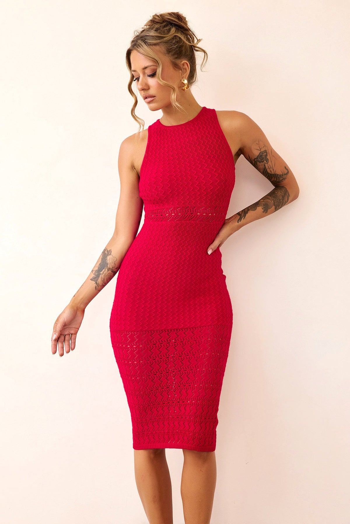 Marlie Knit Midi Dress - Red