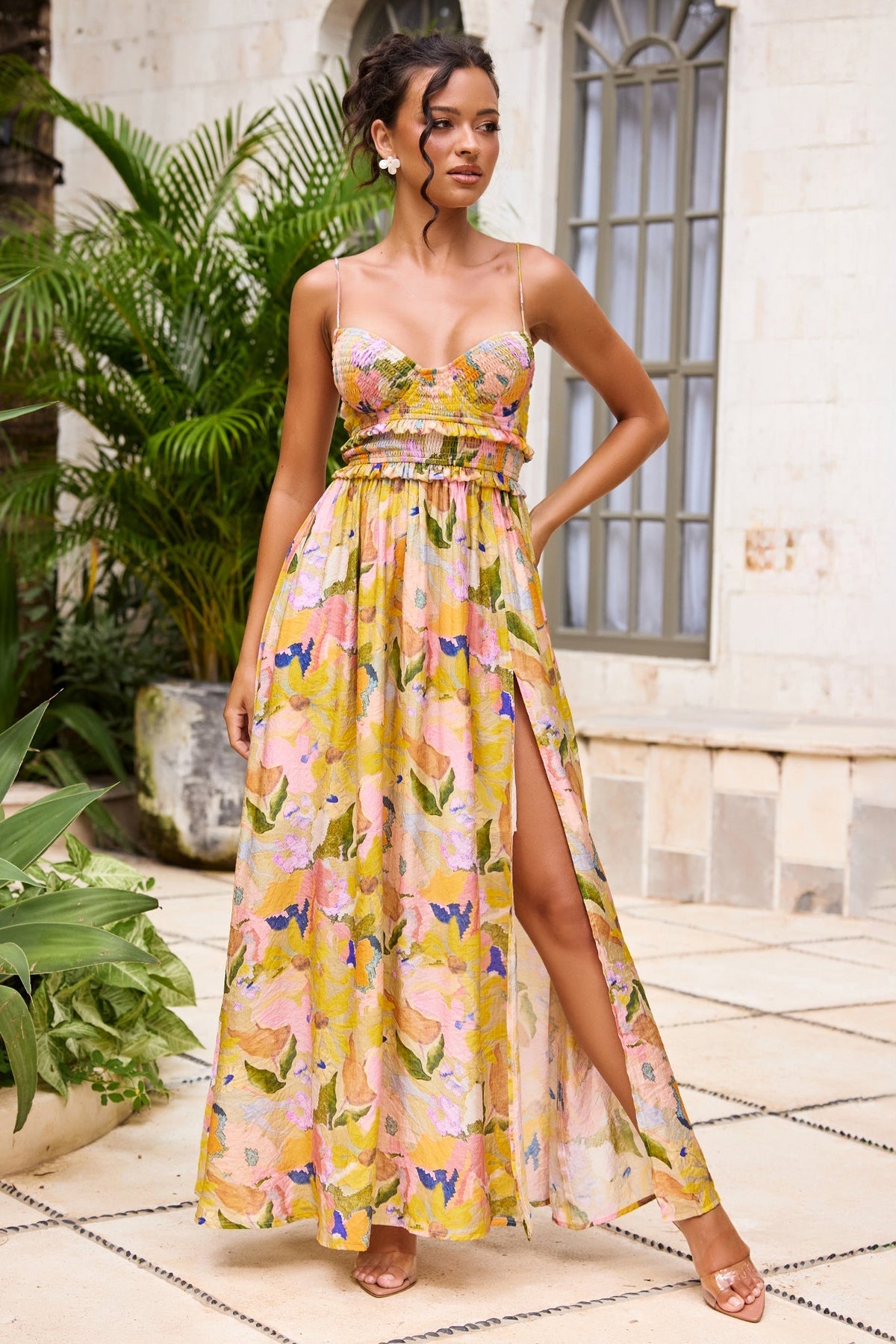 Sunlit Eden Woven Maxi Dress - Yellow Multi