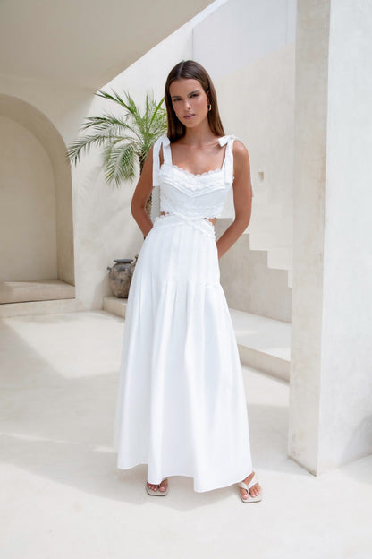 Laced In Time Maxi Dress White