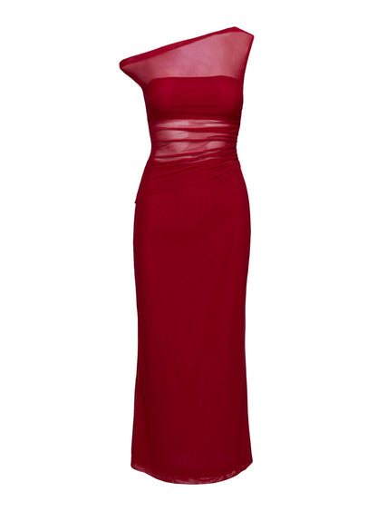 Aristocrat One Shoulder Mesh Set Red