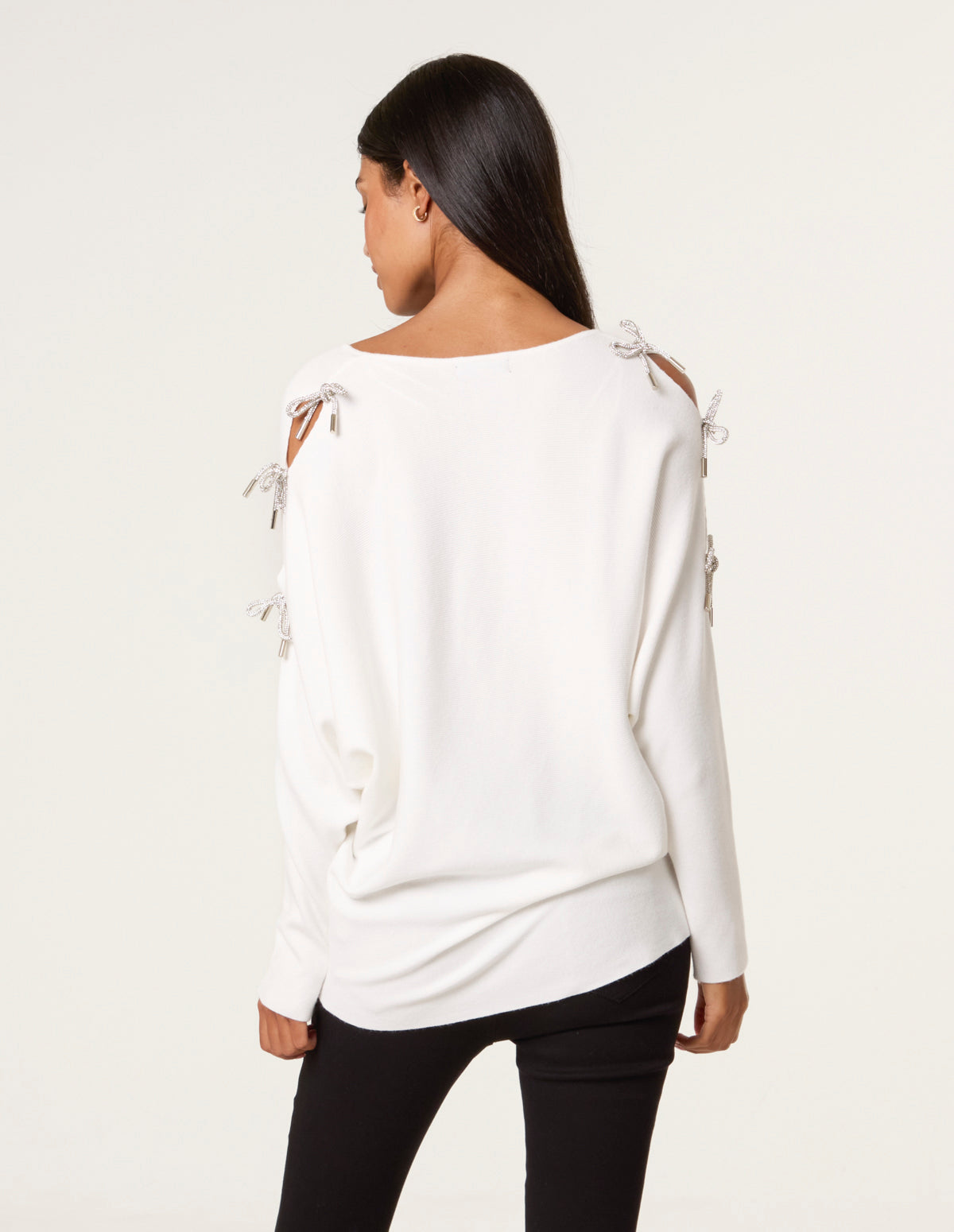 Diamante Bow Cut Out Sleeve Jumper