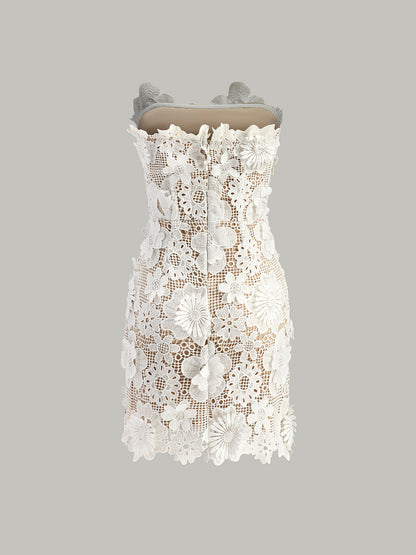 Strapless 3D Floral Lace Mini Dress with Removable Straps