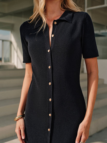 Metal Button Collar Midi Dress in Premium Fabric