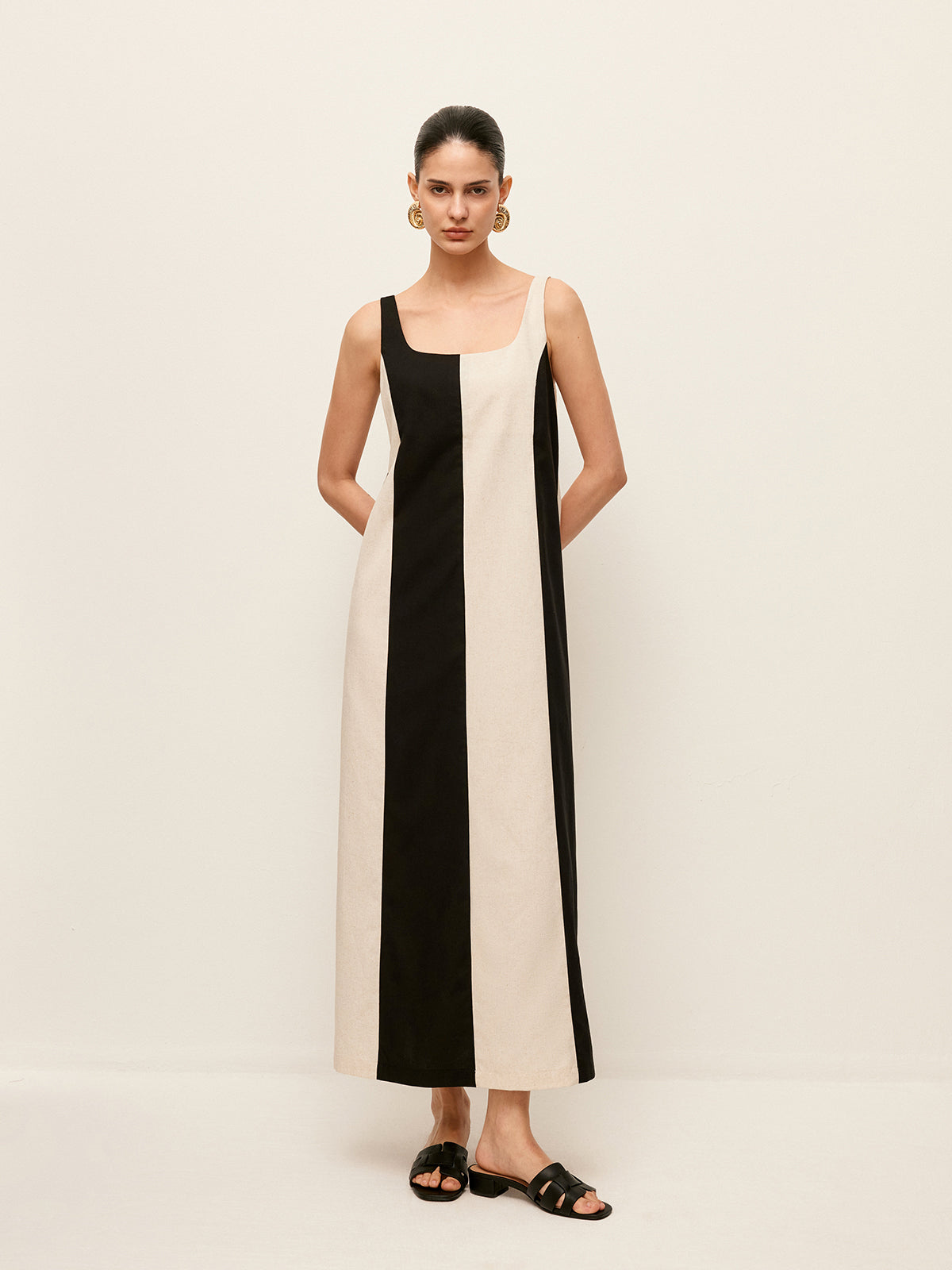 Cotton & Linen Striped Sleeveless Dress