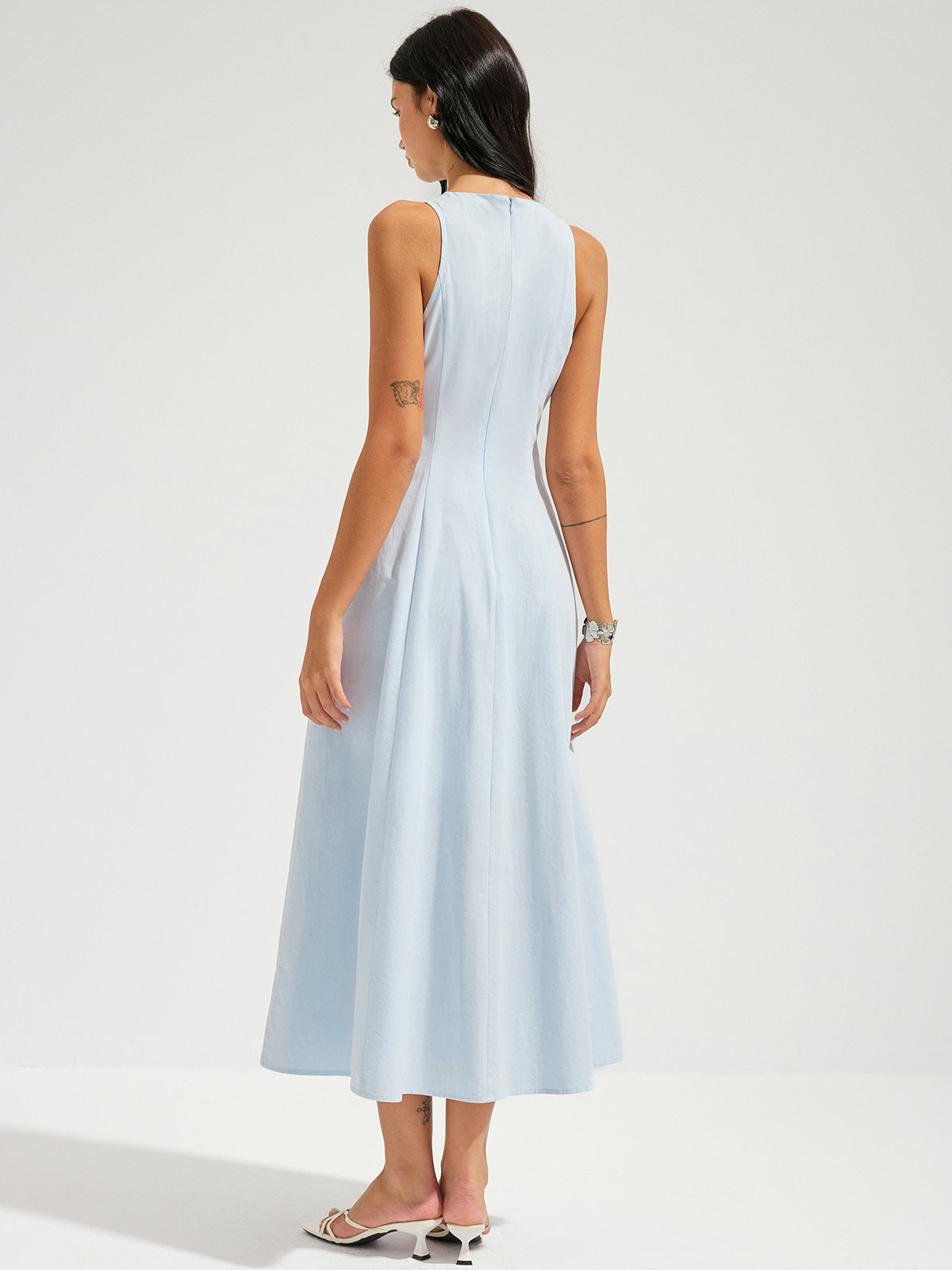Cotton Sleeveless Keyhole Tie-Waist Maxi Dress