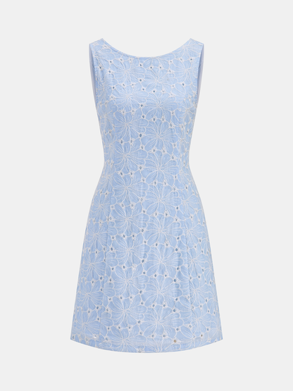 Floral Eyelet Embroidery Sleeveless Dress