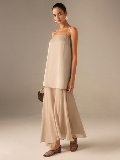 2 in 1 Semi-Sheer Chiffon Cami Maxi Dress