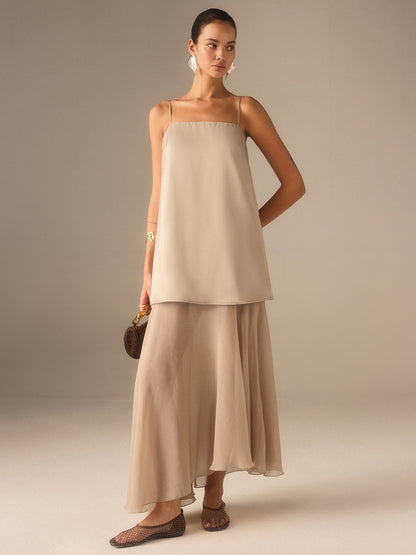 2 in 1 Semi-Sheer Chiffon Cami Maxi Dress