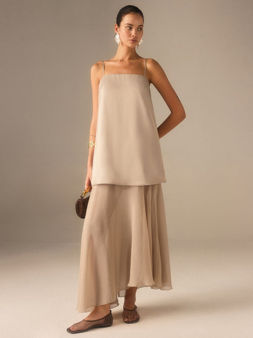 2 in 1 Semi-Sheer Chiffon Cami Maxi Dress