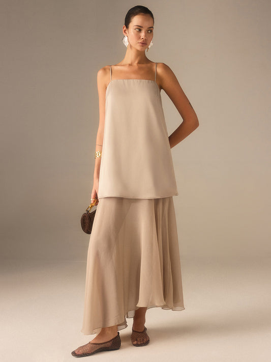 2 in 1 Semi-Sheer Chiffon Cami Maxi Dress