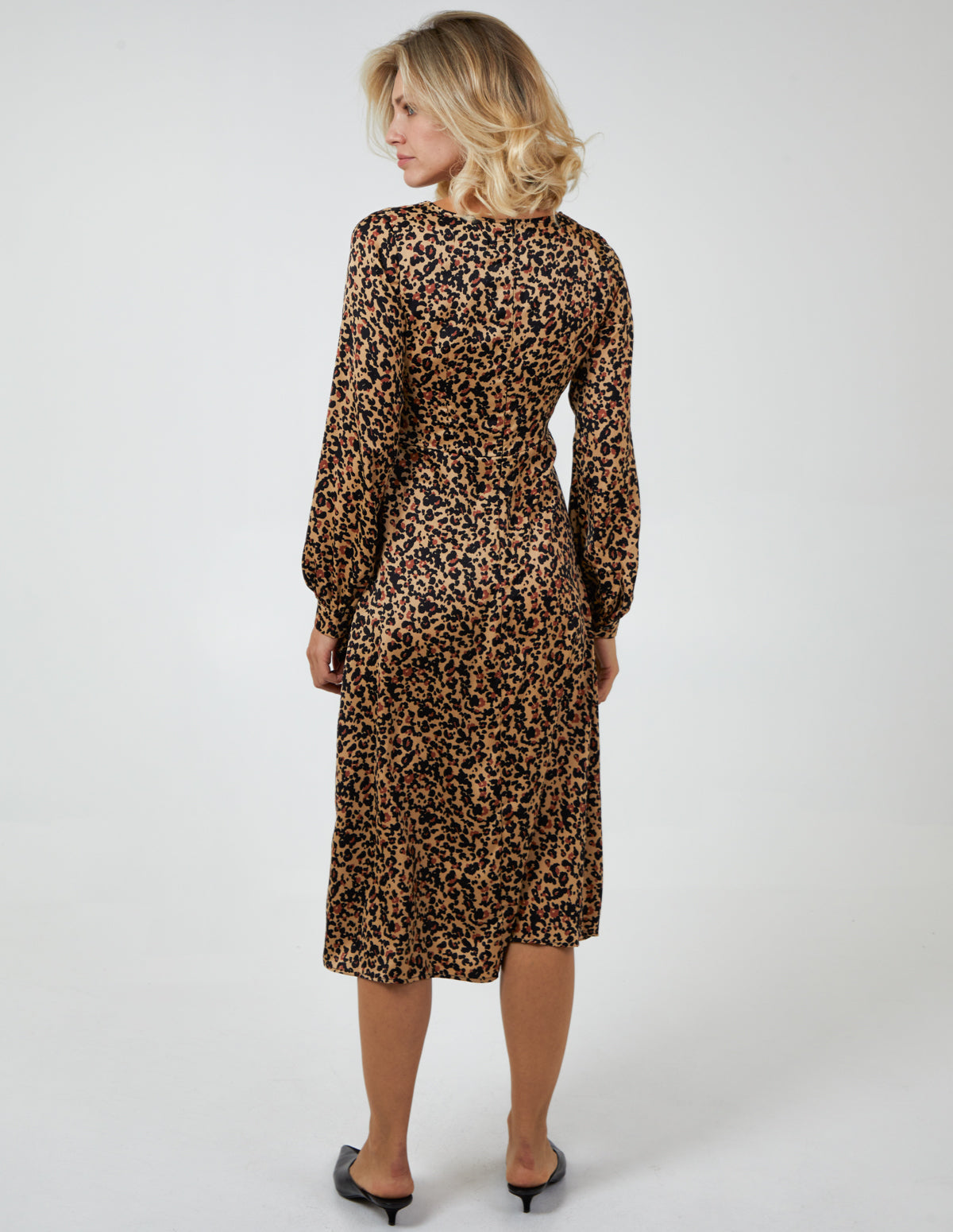 Leopard Print Wrap Midi Dress