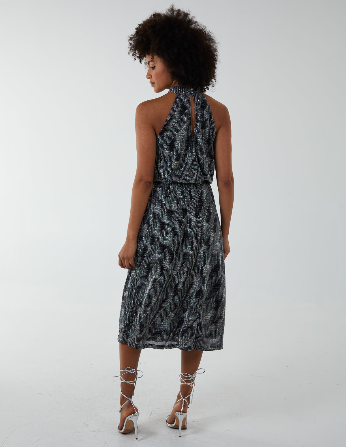 Blouson Elasticated Halter Neck Midi Dress