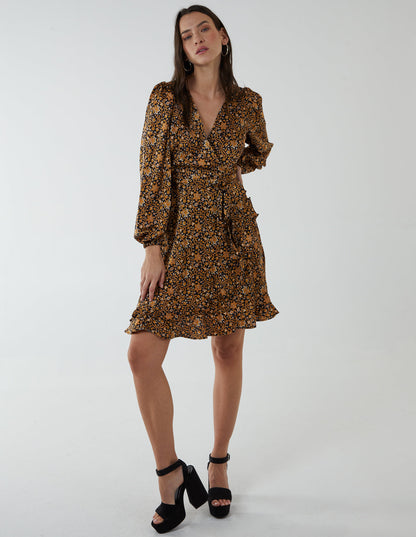 Ruffle Fixed Wrap Tie Dress
