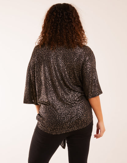 Leopard V Neck Tie Front Top
