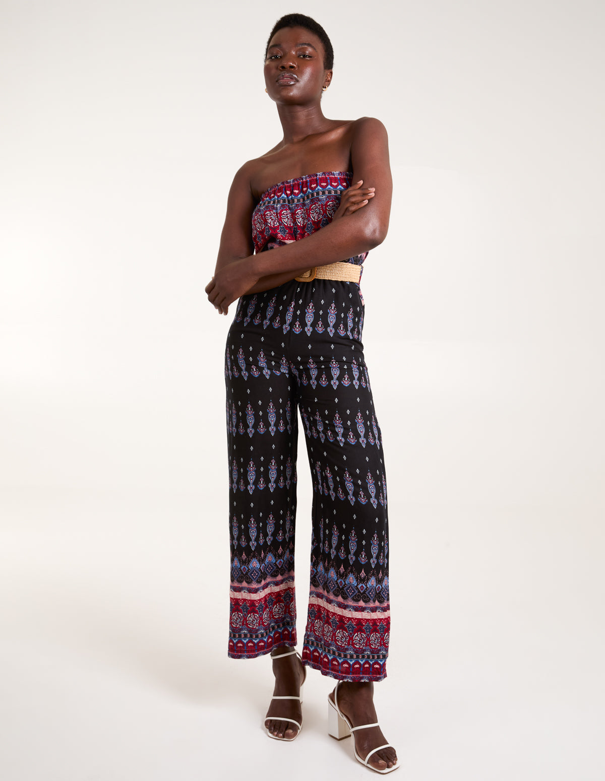Aztec Woven Belted Bandeau Jumpsuit