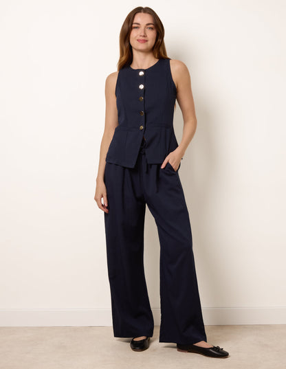 Round Neck Button Through Vest & Trouser Set