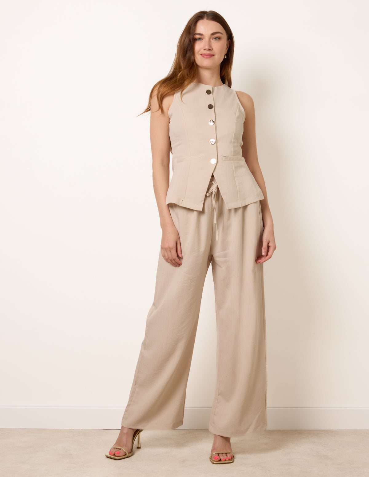 Round Neck Button Through Vest & Trouser Set