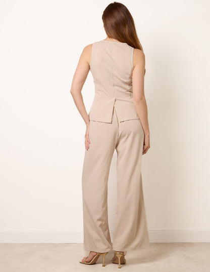 Round Neck Button Through Vest & Trouser Set