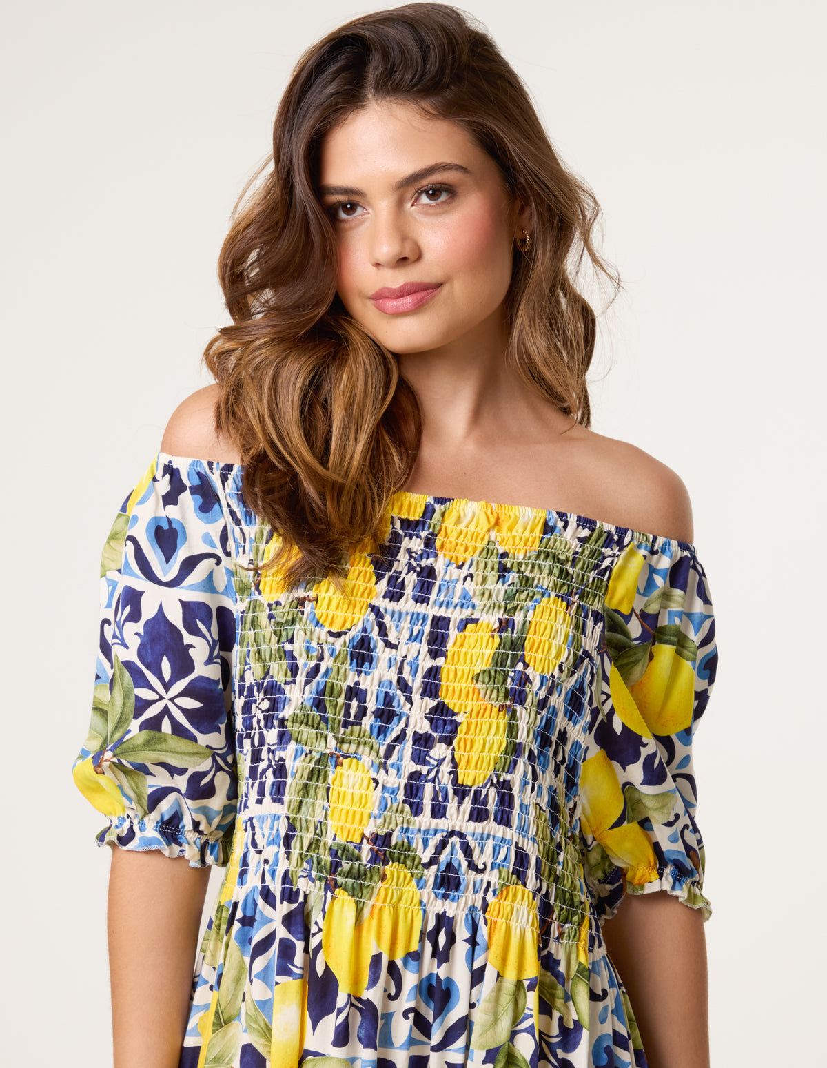 Lemon Print Milkmaid Dress