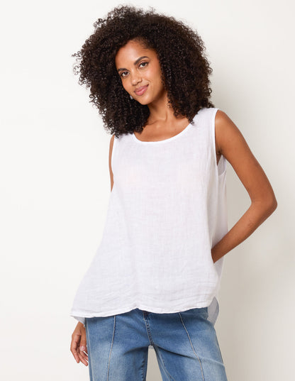 Jersey Back Linen Woven Front Sleeveless Top