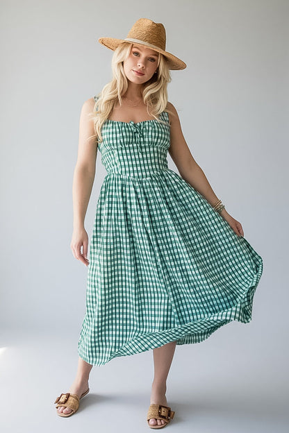 Just Imagine Green Gingham Midi Dress