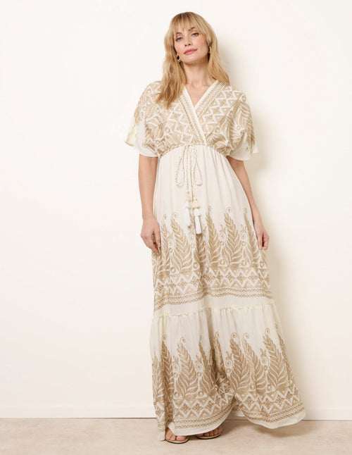 Metallic Embroidered Maxi Dress