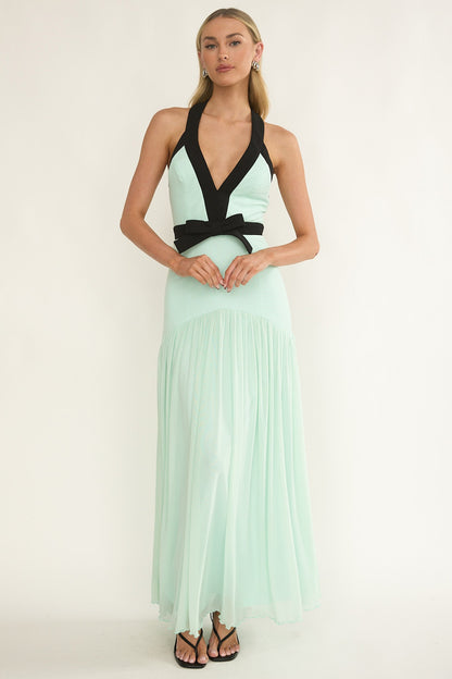 Aven Halter Bow Maxi Dress Mint